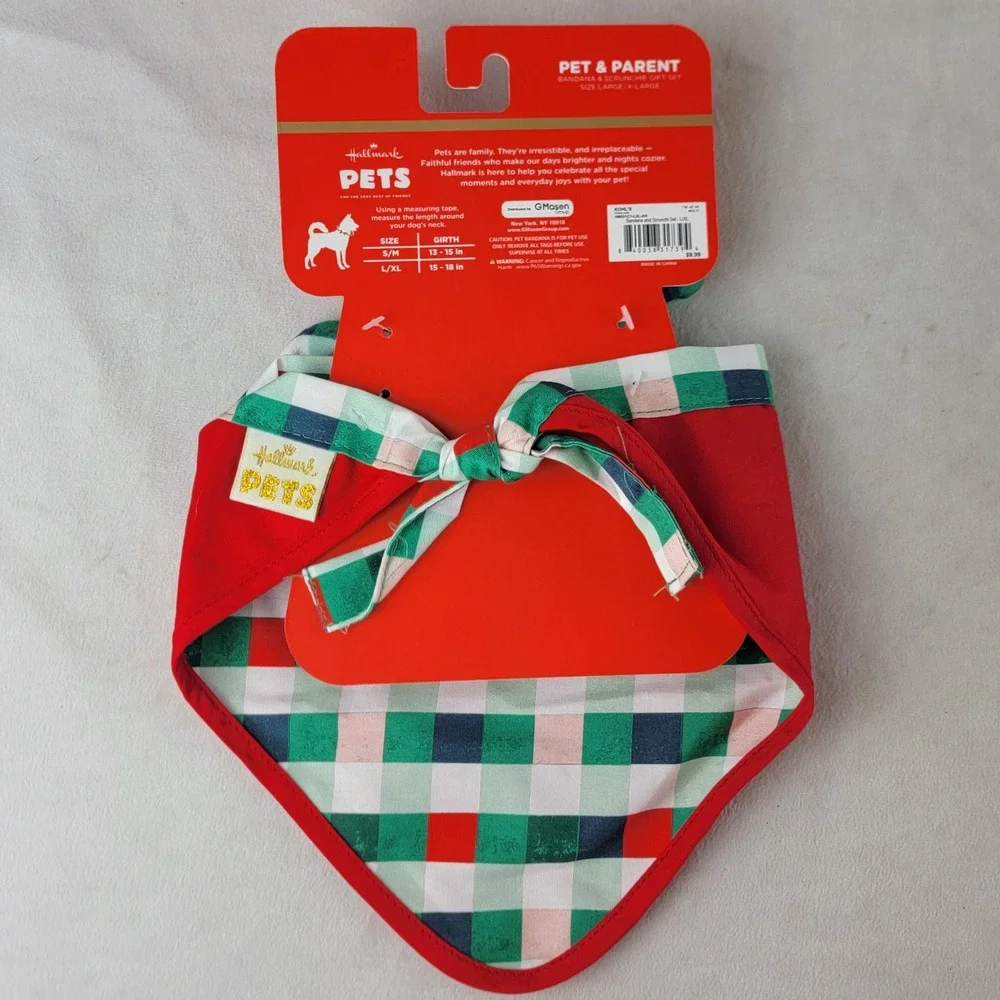 Hallmark Pets Pet Parent Bandana Scrunchie Set Red Green Holiday Large XL Dog